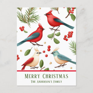 Weihnachtsvögel und Berries Custom Postkarte