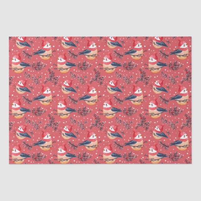 Weihnachtsvögel und Blattmuster Seidenpapier (Vorderseite)