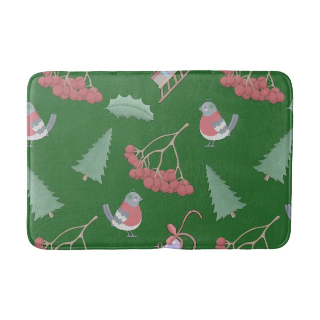 Weihnachtsvögel und Sleds Grün Badematte (Vorderseite)