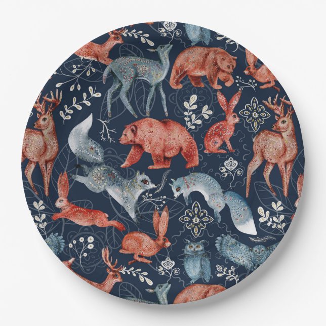 Weihnachtsvolk Magic Animal Botanicals Pappteller (Vorderseite)