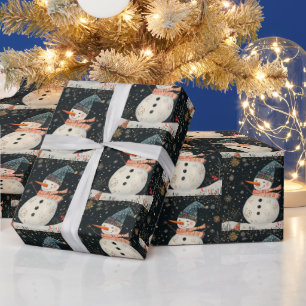 Weihnachtsvolksglaube Schneemann Kunst Geschenkpapier