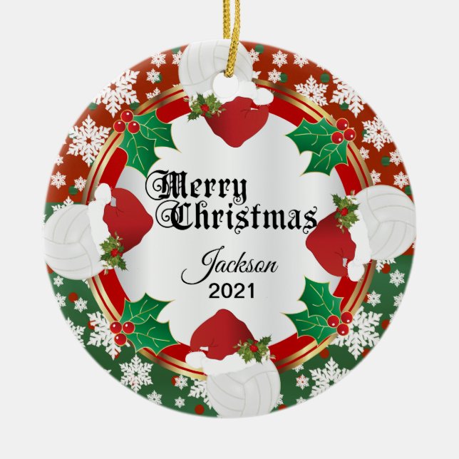 Weihnachtsvolleyball-Design Keramik Ornament (Vorne)