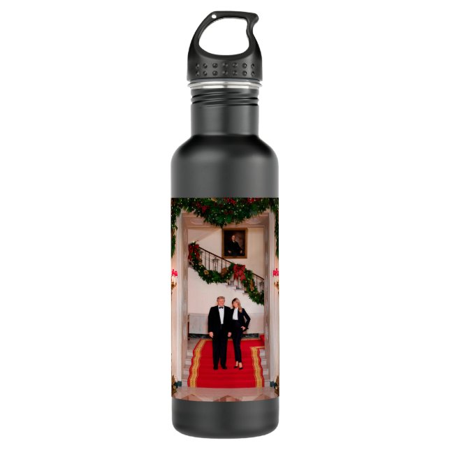 Weihnachtsvorbereitungen von Präsident Donald Trum Edelstahlflasche (Vorderseite)