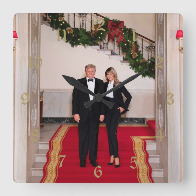 Weihnachtsvorbereitungen von Präsident Donald Trum Quadratische Wanduhr (Vorderseite)