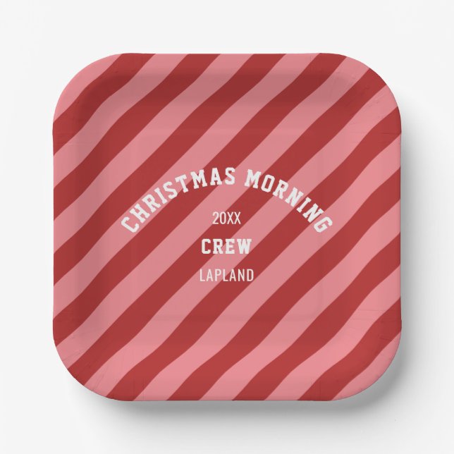 Weihnachtsvormittag Crew Rosa Sandstreifen Pappteller (Vorderseite)