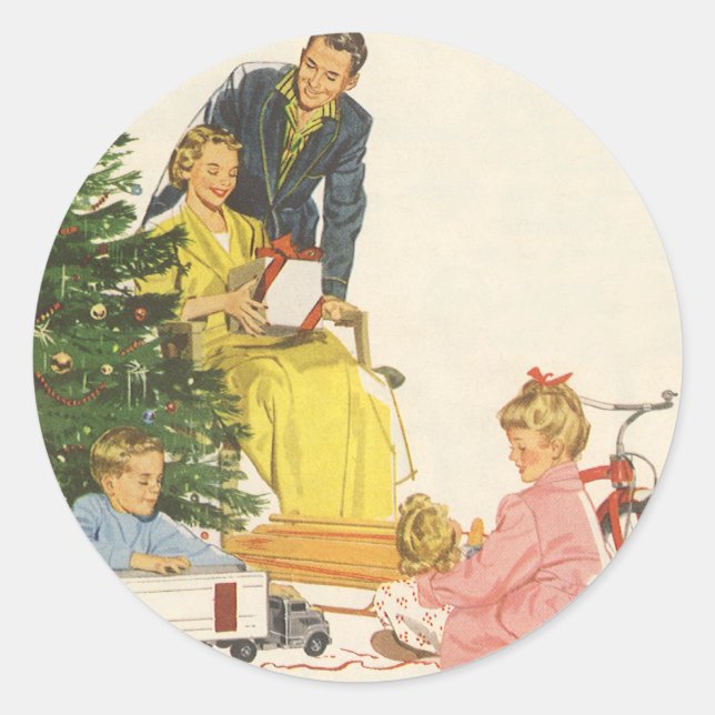 Weihnachtsvormittag, Familienfeierlichkeiten Runder Aufkleber (Vorderseite)