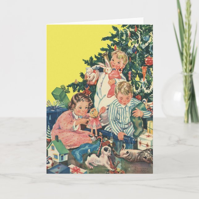 Weihnachtsvormittag, Kinder-Eröffnungsgeschenke Feiertagskarte (Vorderseite)