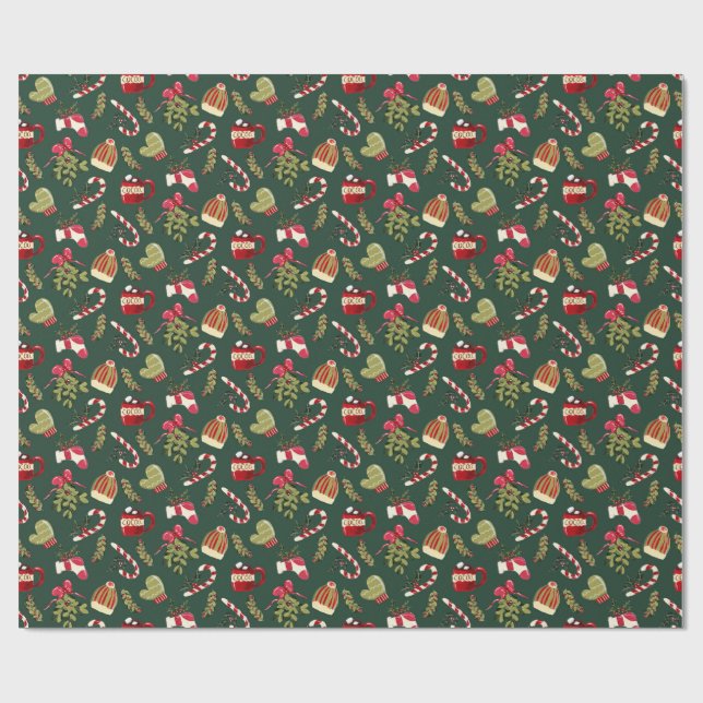 Weihnachtsvormittag mit Kakao und Marshmallows Geschenkpapier (Flach)