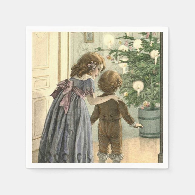 Weihnachtsvormittag Vintage Papierservietten (Vorderseite)
