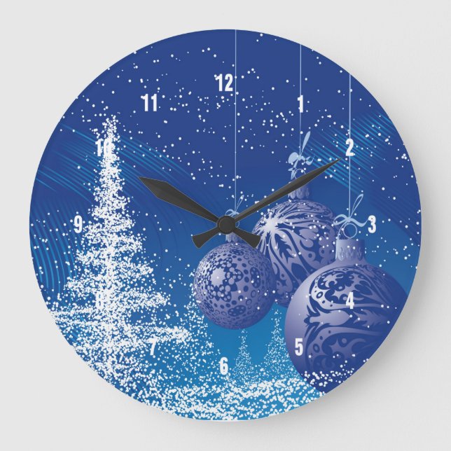 Weihnachtsvorstellung in Weiß und Blau Große Wanduhr (Vorderseite)