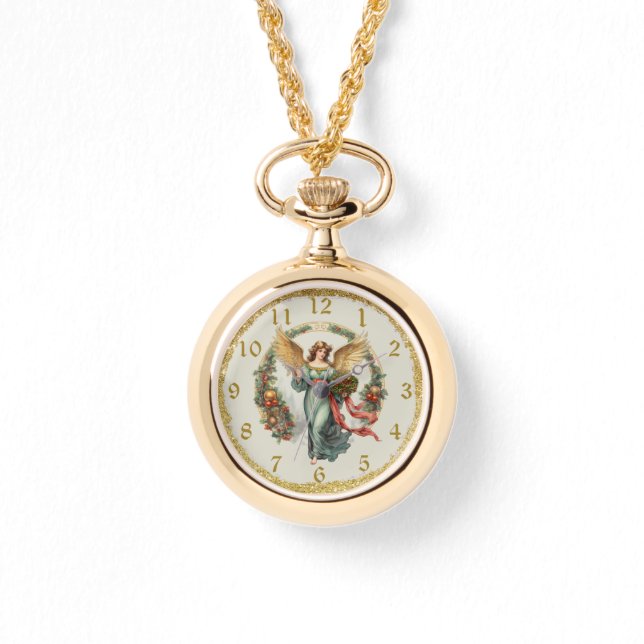 Weihnachtswächter Angel Gold Farbnecklace Beobacht Armbanduhr (Vorderseite)
