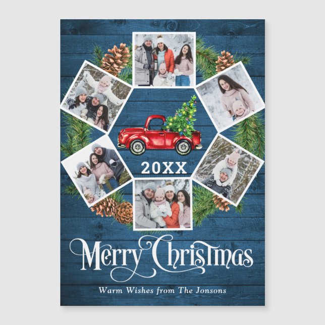 Weihnachtswagen 6 FOTO Schriftart Urlaub Magnetkar Magnetkarte (Vorderseite)