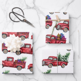 Weihnachtswagen, Baum, Geschenke  Geschenkpapier Set