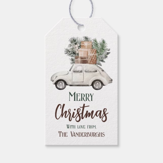 Weihnachtswagen Custom Holiday Watercolor Geschenkanhänger (Vorderseite)