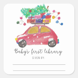 Weihnachtswagen - die erste Bibliothek des Babys Quadratischer Aufkleber
