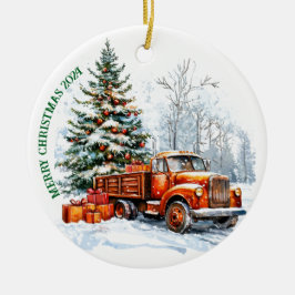 Weihnachtswagen Keramik Ornament