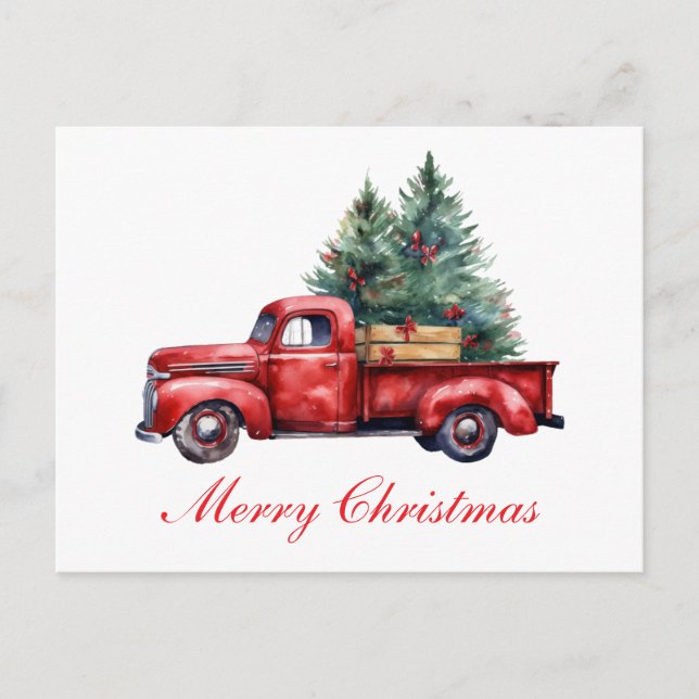 Weihnachtswagen mit Baum2 Feiertagspostkarte (Vorderseite)