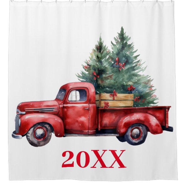 Weihnachtswagen mit Baum Duschvorhang (Vorderseite)