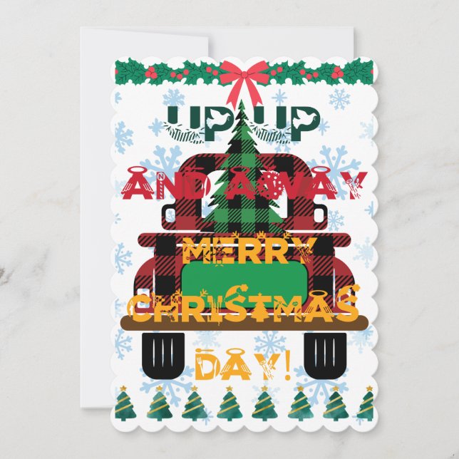 Weihnachtswagen mit Baum Feiertagskarte (Vorderseite)