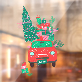 Weihnachtswagen mit Baum und Geschenken Weihnachte Fensteraufkleber