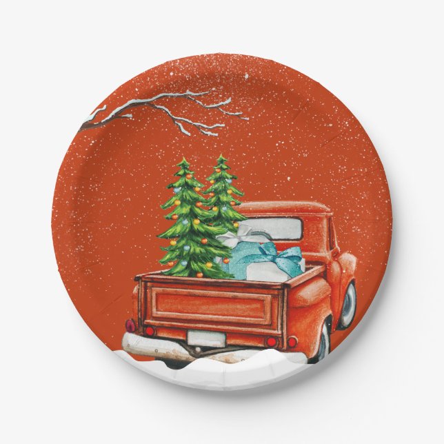 Weihnachtswagen mit Bäumen Geburtstag Einladung Pappteller (Vorderseite)