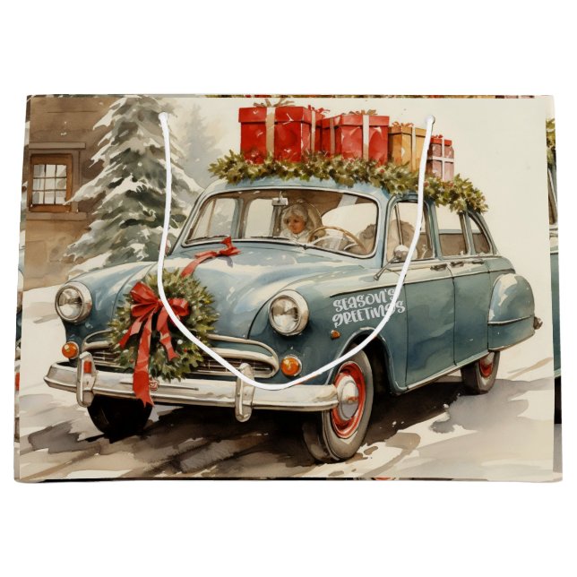 Weihnachtswagen mit Geschenken Große Geschenktüte (Vorderseite)