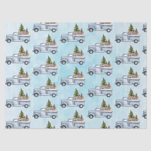 Weihnachtswagen mit Niedlichen Tieren Muster Seidenpapier (Vorderseite)
