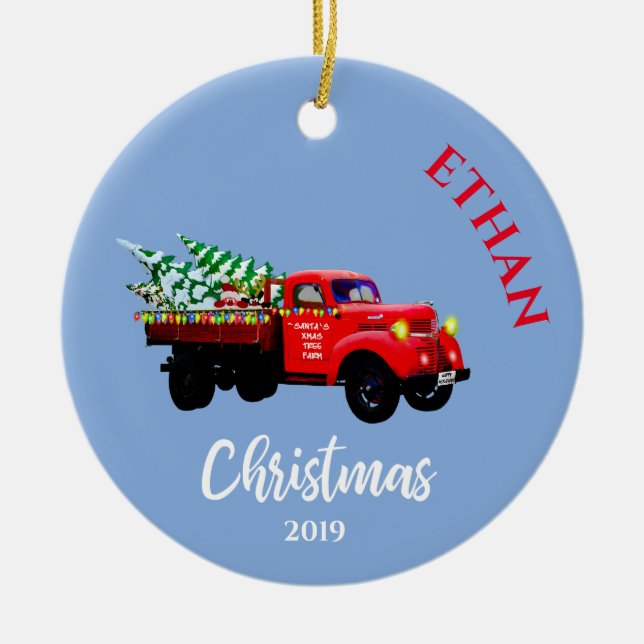Weihnachtswagen Niedlicher Weihnachtsbaum Persönli Keramik Ornament (Vorne)
