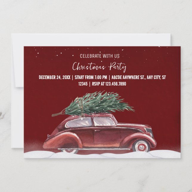 Weihnachtswagen Party Vintage Einladung (Vorderseite)