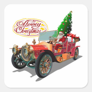 Weihnachtswagen Quadratischer Aufkleber