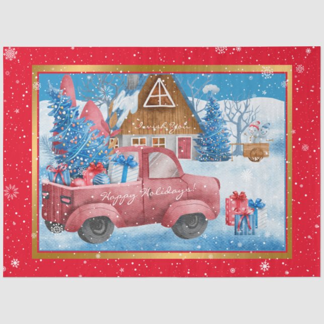 Weihnachtswagen Red Holiday kundenspezifisch Seidenpapier (Vorderseite)