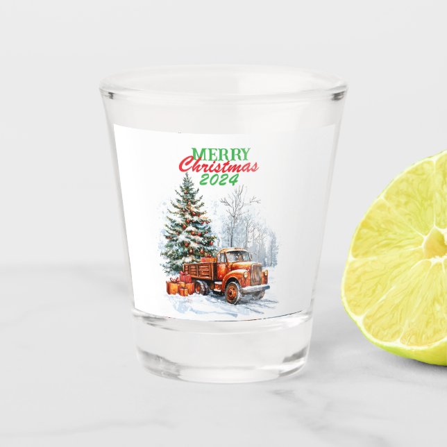 Weihnachtswagen Schnapsglas (Vorderseite)