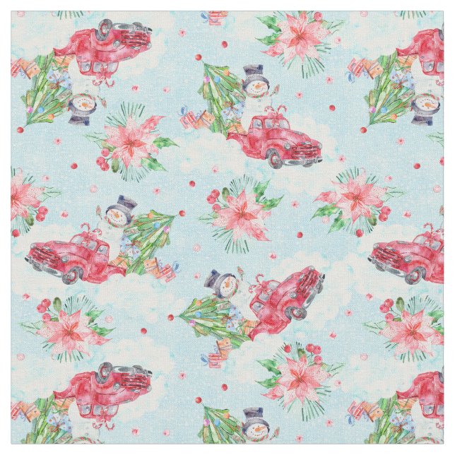 Weihnachtswagen Snowman Fabric Stoff (Nahaufnahme)