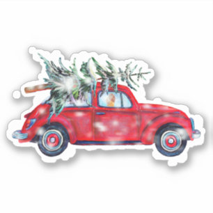 Weihnachtswagen und Tree Vinyl Sticker