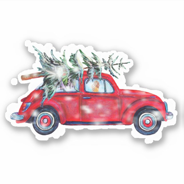 Weihnachtswagen und Tree Vinyl Sticker (Vorderseite)