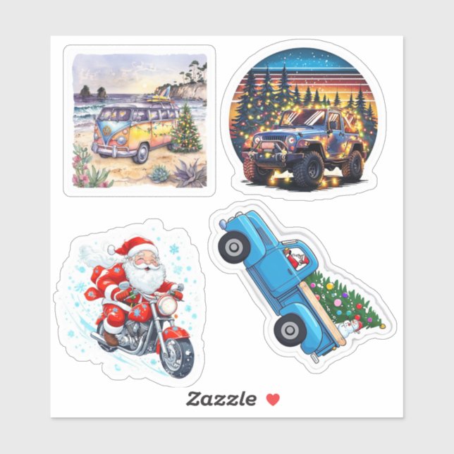 Weihnachtswagen Vinyl Cut Stickers Aufkleber (Blatt)