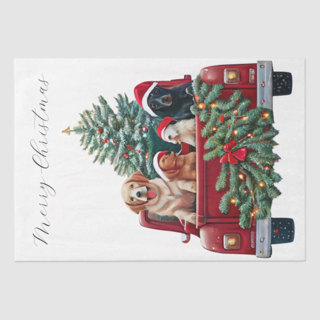 Weihnachtswagen Welpenhunde Seidenpapier (Vorderseite)