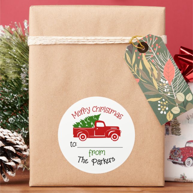 Weihnachtswagen zum und vom Geschenketikett Runder Aufkleber (Feiertag)