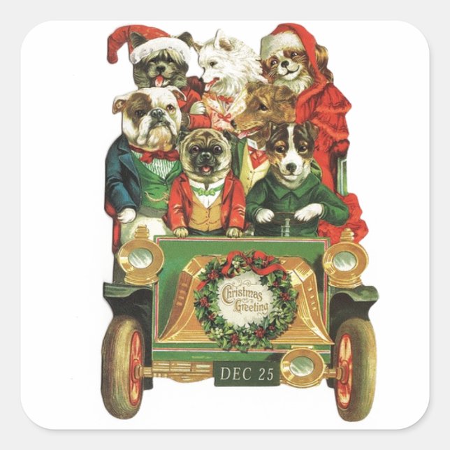 Weihnachtswagenladung von Hunden Quadratischer Aufkleber (Vorderseite)