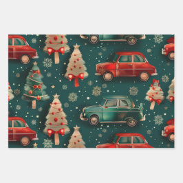 Weihnachtswagenmuster Geschenkpapier Set