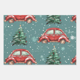 Weihnachtswagenmuster Geschenkpapier Set