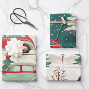 Weihnachtswagenmuster Geschenkpapier Set
