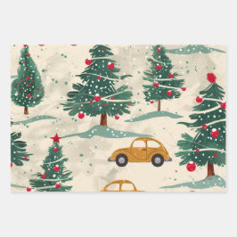 Weihnachtswagenmuster Geschenkpapier Set