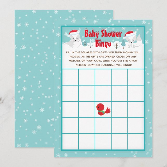 Weihnachtswald Arctic Foxes Babydusche Bingo Einladung (Vorne/Hinten)