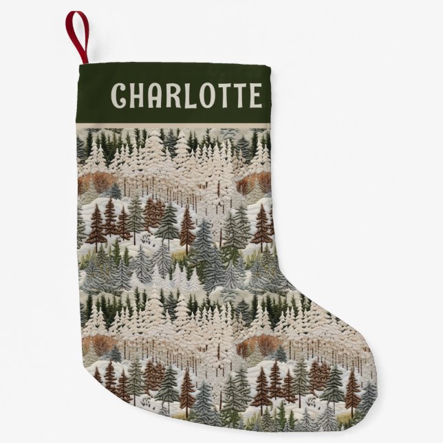 Weihnachtswald bestickt Personalisiert Kleiner Weihnachtsstrumpf (Vorderseite)