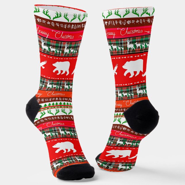 Weihnachtswald-Collage Socken (Gewinkelt)