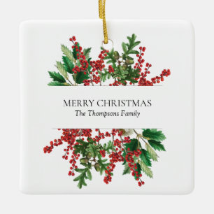 Weihnachtswald Festliche Beeren Eichel Immergrün Keramikornament