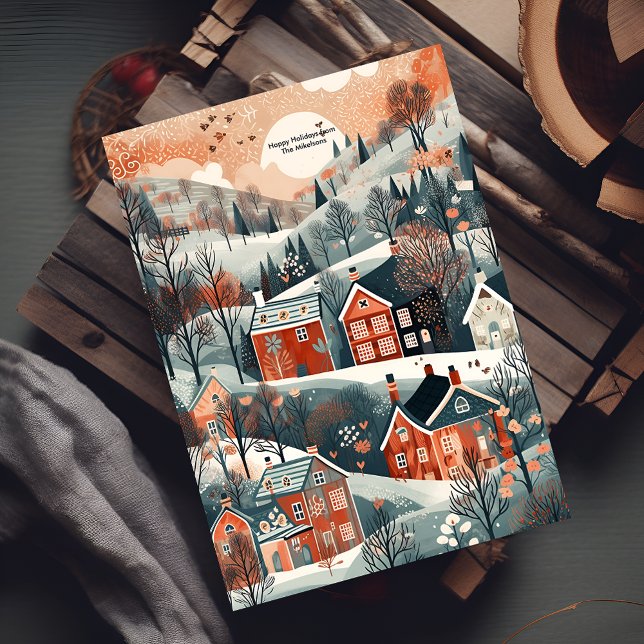 Weihnachtswald Gemütliche Ortschaft Feiertagskarte (Von Creator hochgeladen)