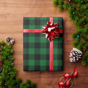 Weihnachtswald Grüne und schwarze Buffalo Karo Geschenkpapier