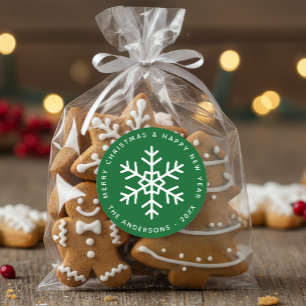 Weihnachtswald Grüne Weiße Schneeflocke Feiertage  Runder Aufkleber